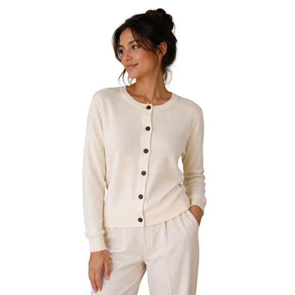 Other Tops - Women’s Ivory Button Front Cardigan Sweater Soft Knit Long Sleeve Classic M